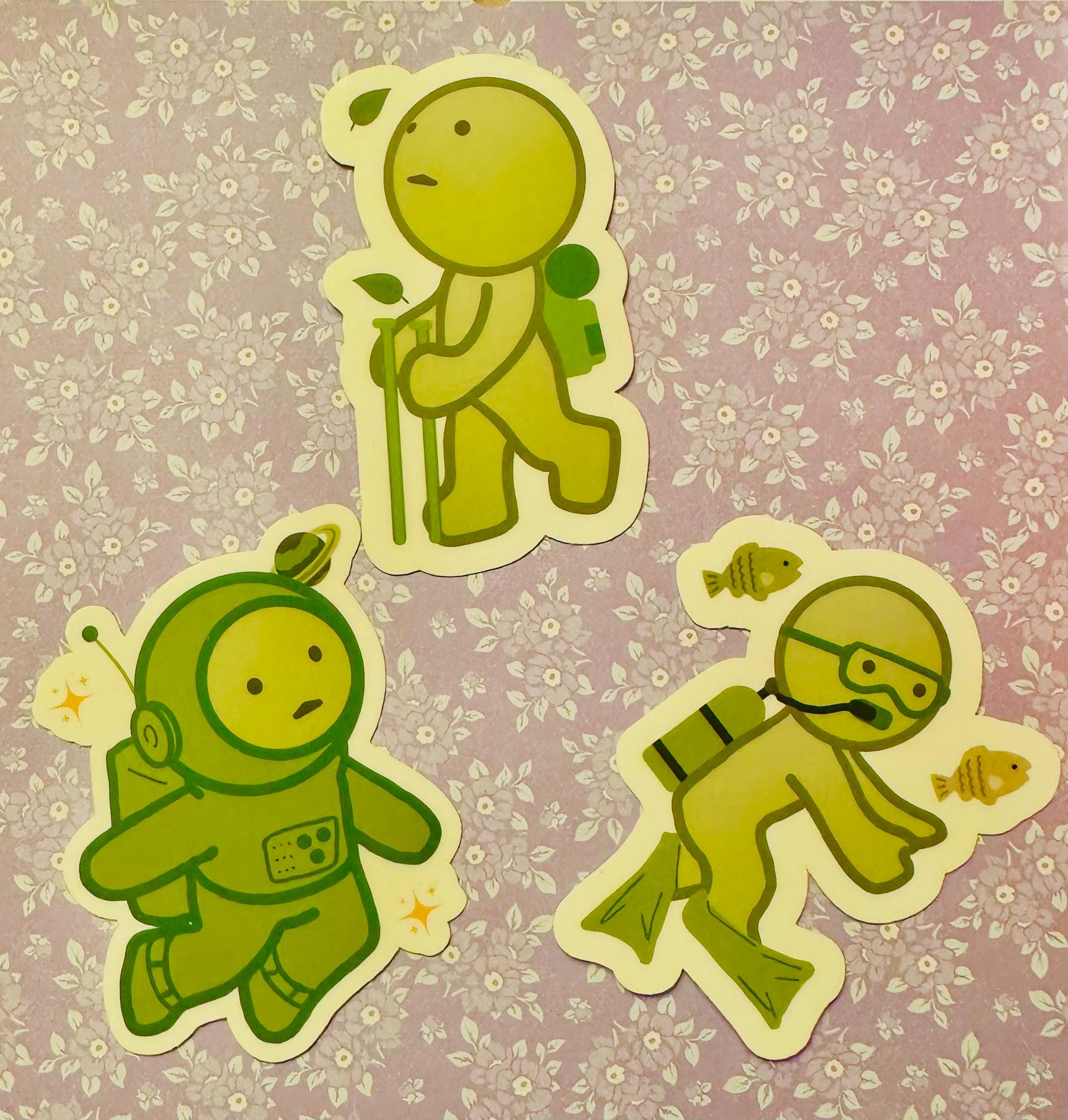 Smiski Stickers - Explorers Edition - Glow-in-the-Dark Decal - (Sticker Pack) - Astronaut, Hiking, and Swimming/Scuba Stickers